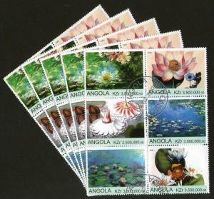 Angola 2000 Lotus Flower Tree Plant Orchid Flora Setenant BLK/6 Cancelled X5 ...