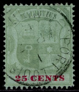 MAURITIUS EDVII SG151a, 25c green & carmine/green, FINE USED. Cat £30. CHALKY