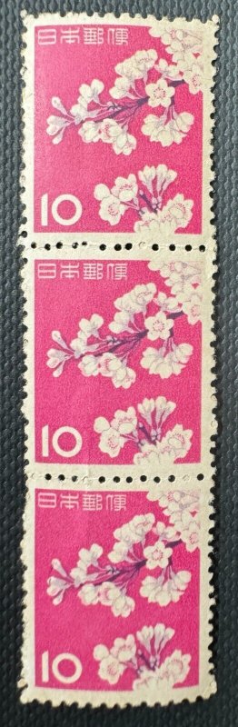 Japan 1961 Cherry Blossom 10 Yen Vertical Block of 3V SG#860 MNH J5964