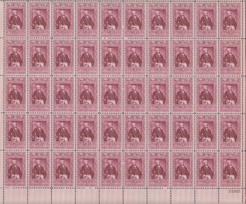 US #1097   Lafayette  Full sheet of 50  MNH
