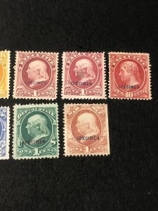 9 Official Specimen Stamps No Gum 01S, 02S, 2x 10S, 14S, 25S, 35S, 57S & 83S.