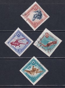 Russia 1959 Sc 2262-5 Diver Helicopter Motorcyclist Parachutist Army Stamp CTO