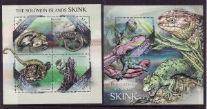 Solomon Is.-Sc#1378,1396-two unused NH sheets-Skinks-Lizards-2013-