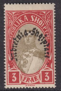 1928 Albania King Zog I 3fr black overprint issue MLH Sc# 236 CV $7.50