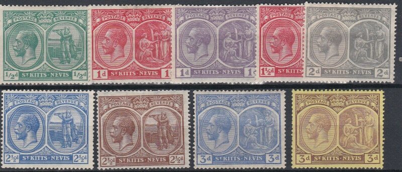 ST KITTS  1921 - 29  S G 37 - 45A  VARIOUS VALUES TO 3D  MH 