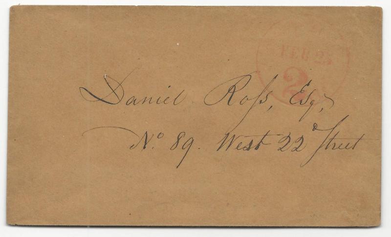 US Stampless Cover New York February 25 2c Rate