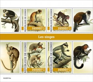 GUINEA - 2022 - Monkeys - Perf 4v Sheet - Mint Never Hinged
