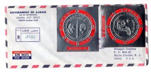 UAE Ajman 1970 Apollo 11 Space Program Foil Stamp on Cover to US With Arrival