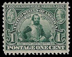 U.S. #328 MNH; 1c Jamestown - John Smith (1907)