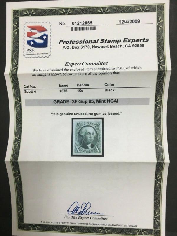 momen: US Stamps #4 Mint NGAI Reissue PSE Graded XF-SUP 95