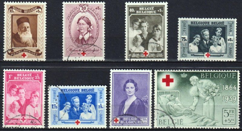 Belgium 1939 Queen Astrid H. Dunant Red Cross Sc. B233 -240 Used