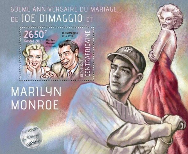 Joe DiMaggio Marilyn Monroe Baseball Cinema Sports Central Africa MNH stamp set