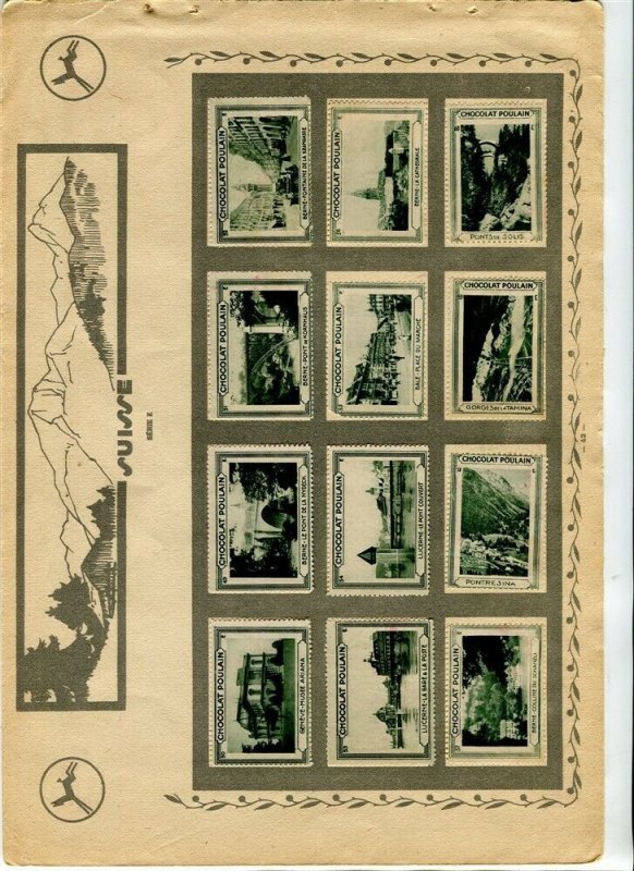 FRENCH Early 1900s CHOCOLAT POULAIN pictorial stamps stuck on double page 