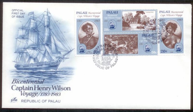 Palau FDC 1983 Capt Wilson Voyage SC# 37-40 Used