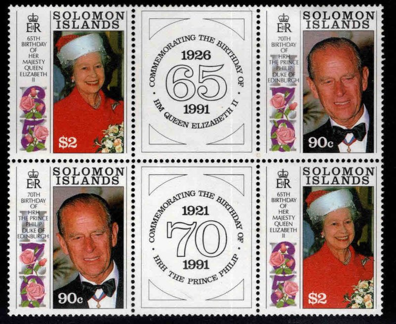 Solomon Islands Scott 689A MNH** 1991 QE2 & Phillib Bdays with labels SCV $9