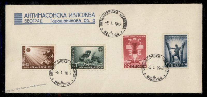 3rd Reich Germany WWII 1942 Serbia Anti-Semitic Anti-Mason Cover 92236