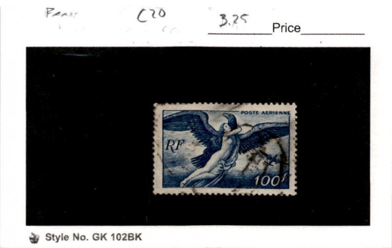 France, Postage Stamp, #C20 Used, 1947 Airplane, Air Post, Zeus (AC)