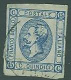 Italy SC# 23 King Victor Emmanuel, 15c, type ll, Cancelled 