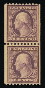 GENUINE SCOTT #489 F-VF MINT OG NH 1916-18 VIOLET COIL LINE PAIR PERF-10 UNWMK