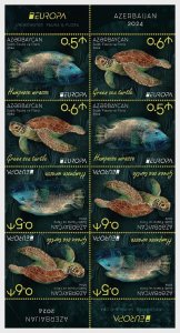 Azerbaijan 2024 Europa CEPT Underwater fauna special sheetlet of 4 strips MNH