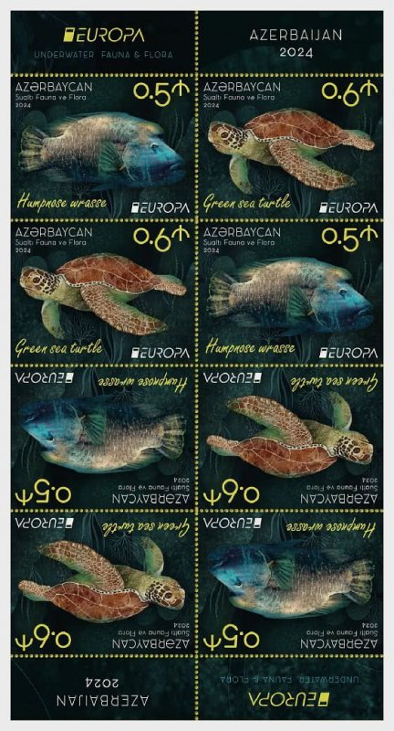 Azerbaijan 2024 Europa CEPT Underwater fauna special sheetlet of 4 strips MNH