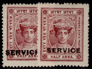 INDIAN STATES - Indore EDVII SG S2 + S2d, ½a SHADE VARIETIES, LH MINT.