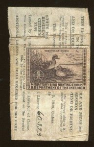 WASHINGTON 1939 Hunting & Fishing License RW6 UNSIGNED State Duck Stamp  - 735