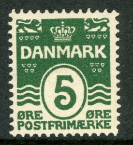 Denmark 1912 Wavy Lines 5 Ore Deep Green Perf 13 Scott #61 Mint B281