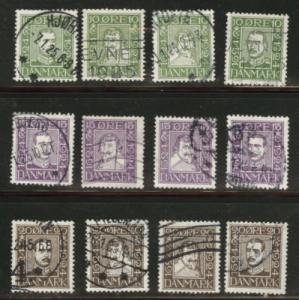 DENMARK  Scott 164-75  used 1924 complete set  CV$84