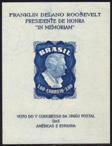 Brazil C76a wmk,MNH. Michel Bl.10Z. President Franklin Delano Roosevelt,1949.