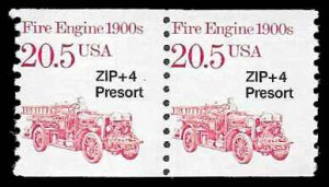 PCBstamps  US #2264 Coil Pair 20.5c Fire Engine, Zip+4 Presort, MNH, (11)