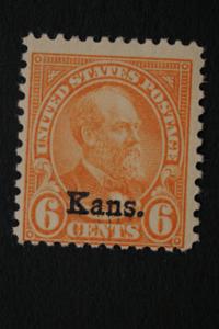 United States #664 6 Cent Garfield Kans. Overprint 1929 OG
