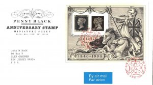 FIRST DAY COVER GREAT BRITAIN 150th ANNIVERSARY OF THE PENNY BLACK S/SHEET 1990