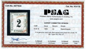 Hawaii 16 Used... PSAG certificate... SCV $850.00... red cancel... Nice!