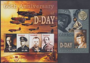 TUVALU Sc # 959a-d,959 CPL MNH SHEET of 4 DIFF and S/S - 60th ANN D-DAY