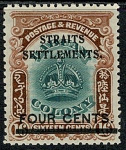 MALAYSIA STRAITS SETTLEMENTS KE VII 1906-07 4c on 16c GRN & BWN UNUSED SG145 VGC