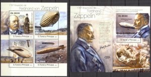 Sao Tome and Principe 2013 Aviation Zeppelins sheet + S/S MNH