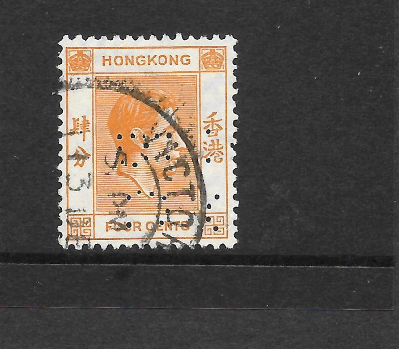 HONG KONG  1938-52  4c   KGVI    FU PERFIN  HSRC     SG 142