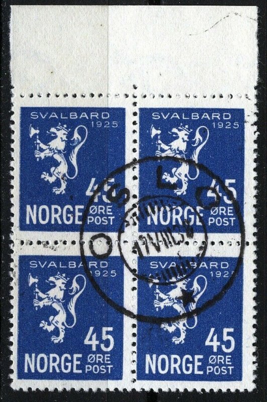 Norway 1925, NK 140, 45ø Svalbard Lion in block of four Oslo 17-VIII-38, Mi 119