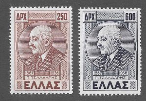 Greece Scott 488-89 Unused VLHOG - 1946 Panaghiotis Tsaldaris - SCV $8.00