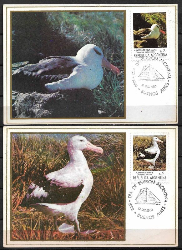 ARGENTINA STAMPS, 1983, 2 MAXI CARDS MC MAXIMUM CARDS ANTARCTIC SEAS ALBATROS