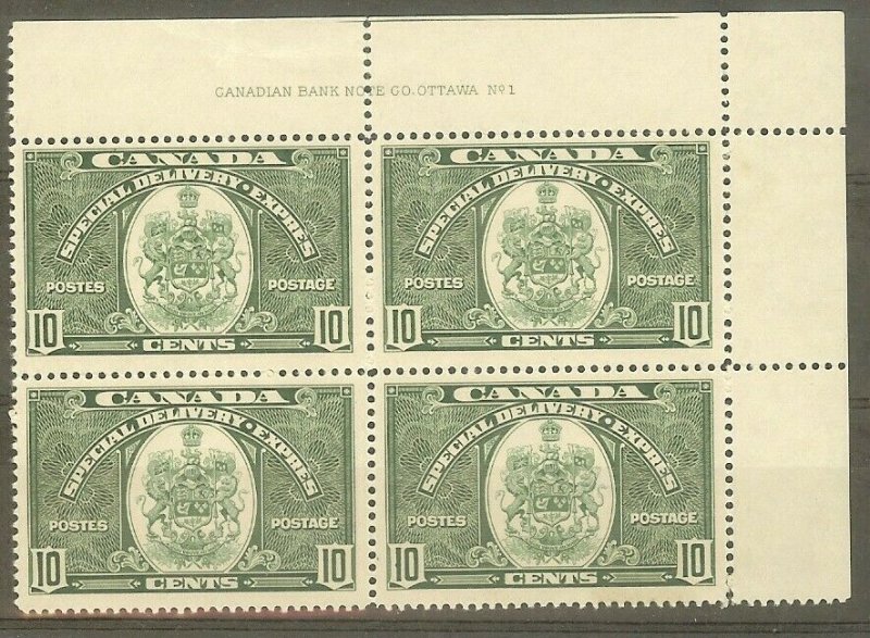 CANADA SGS9 1939 10c GREEN SPECIAL DELIVERY BLOCK OF 4 MNH