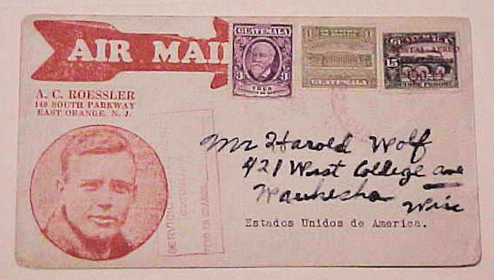 GUATEMALA ROESSLER CACHET LINDBERGH 7 AUG 1929 B/S MEXICO DF