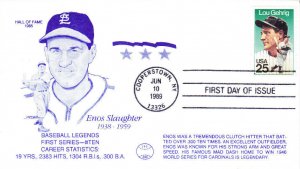 DBC Cachet Enos Slaughter HOF Cardinals 1st Day #2417 Lou Gehrig Baseball 1989