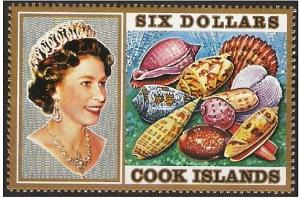 Cook Islands - 1974 QEII & seashells $6 MLH  #400