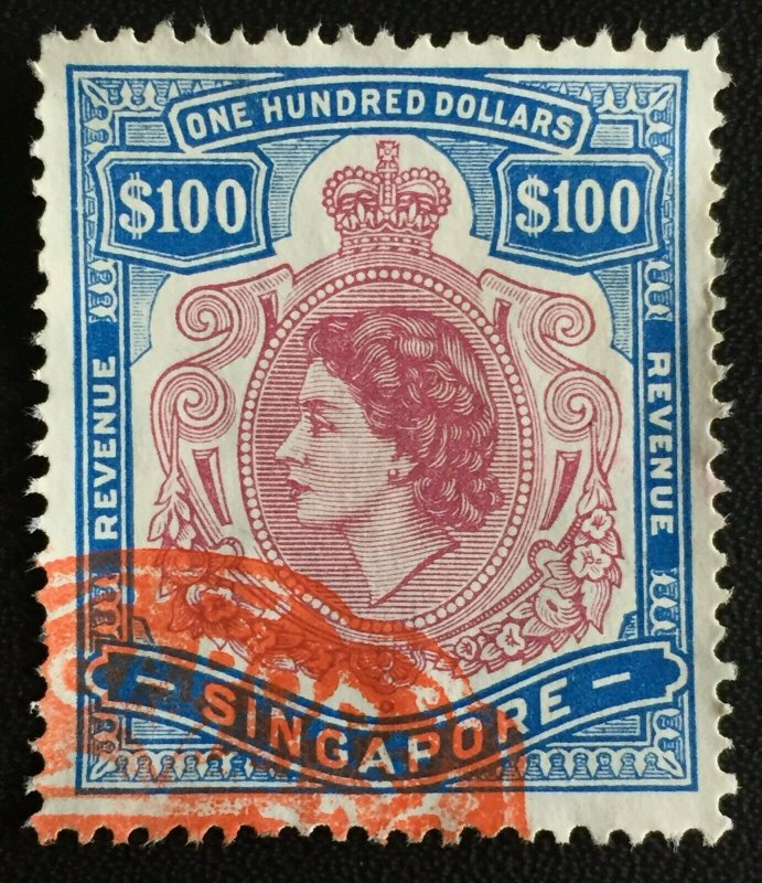 MALAYA SINGAPORE QEII REVENUE $100 USED M3253