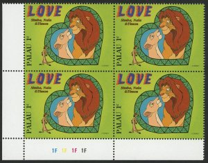 Palau Lion King Simba Nala Timon Love Disney Block of 4 Stamps Mint NH