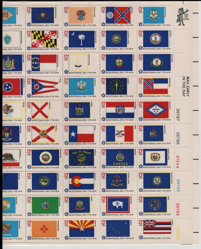 US, 1633-1682, MNH, SHEET, 1976, STATE FLAGS