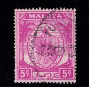 MALAYA Negri Sembilan Scott 42 Used coat of arms stamp, Palm Trees