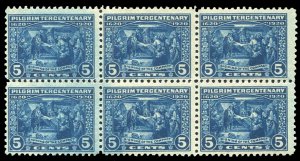 United States, 1910-30 #550 Cat$230, 1920 5c deep blue, block of six, lightly...